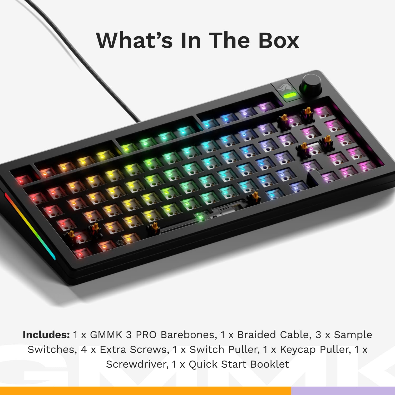 Glorious Gaming - GMMK 3 Barebones Custom Gaming Keyboard Kit with Knob, 75% Mechanical Keyboard, Modular Gasket System, Hotswappable MX, Sound Dampening Foam, Aluminum Switch Plate (Black) - Image 6