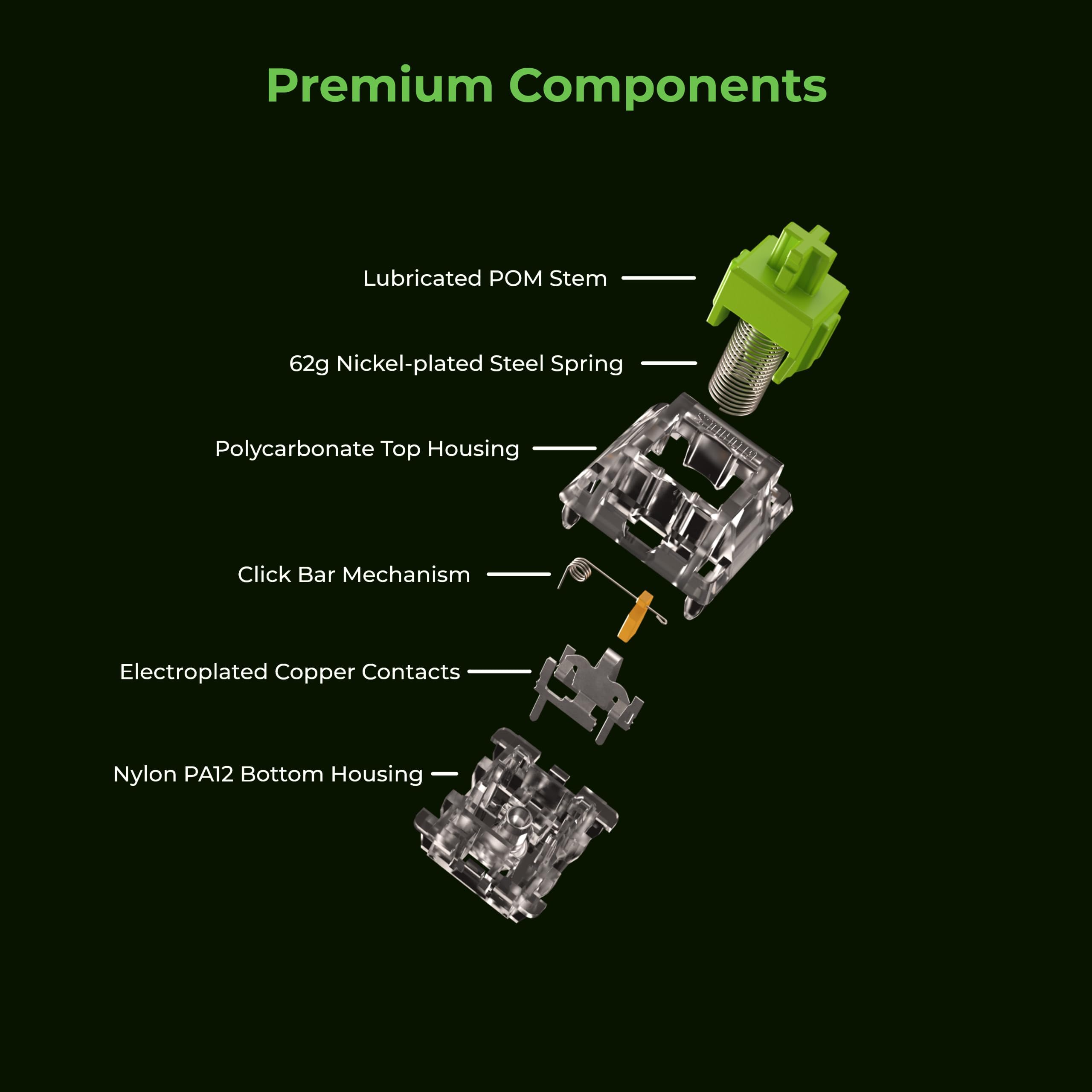 GLORIOUS Raptor Clicky Switches for Mechanical Keyboards for Gaming: 36 PCS, 5-pin, Transparent for MAX RGB, Pre-Lubed, Compatible with MX Keycaps, Premium Click Bar for Thocky Sound - Image 6
